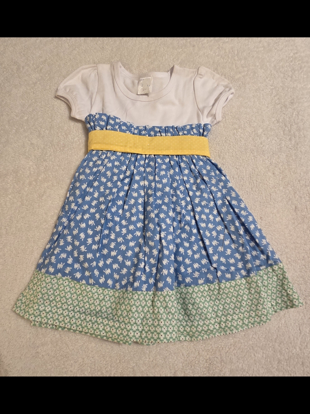Handmade Girls Blue/Green/White Bunny Dress (Size 2T)
